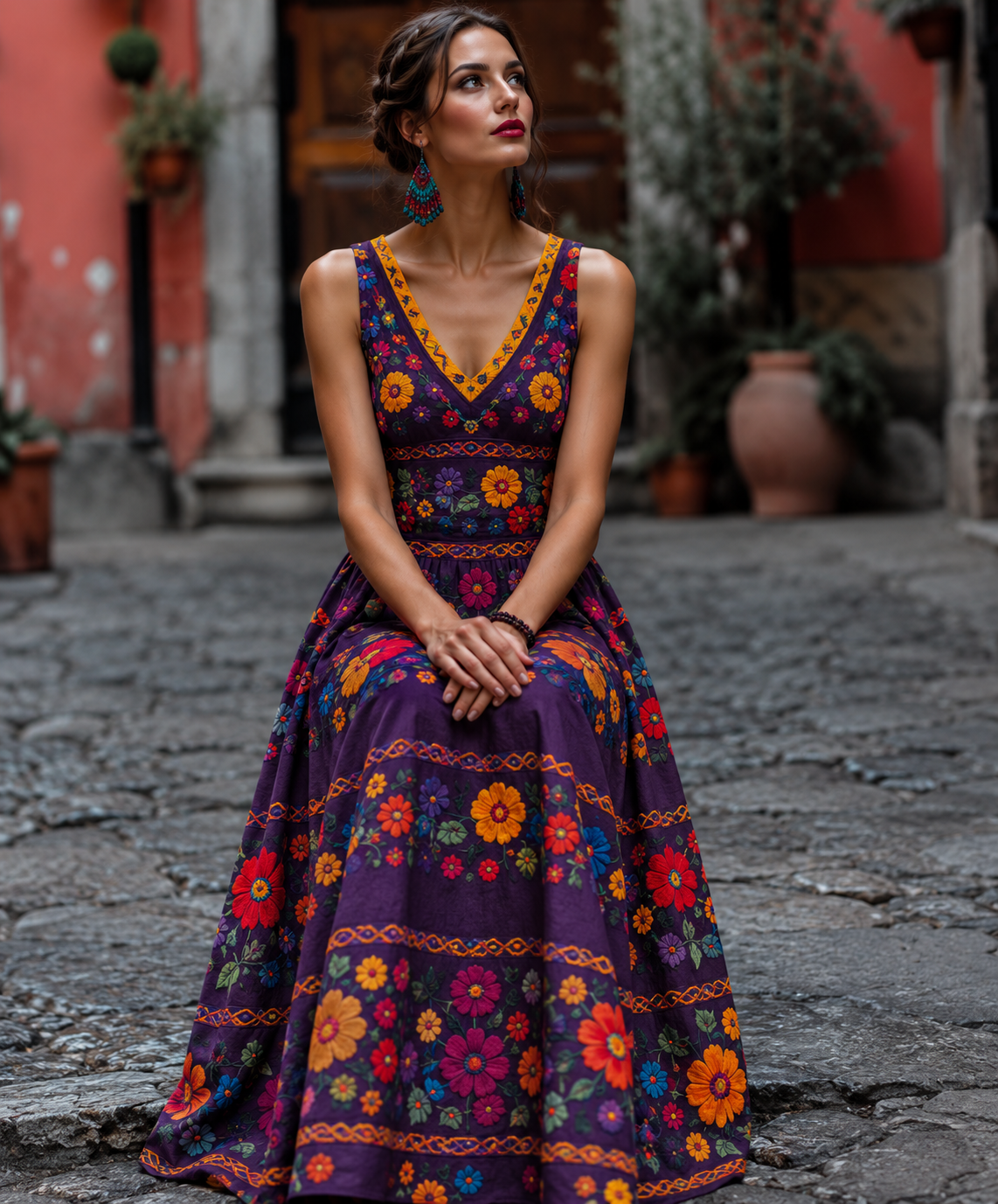 Women's V Neck Floral Maxi Dress | Halloween