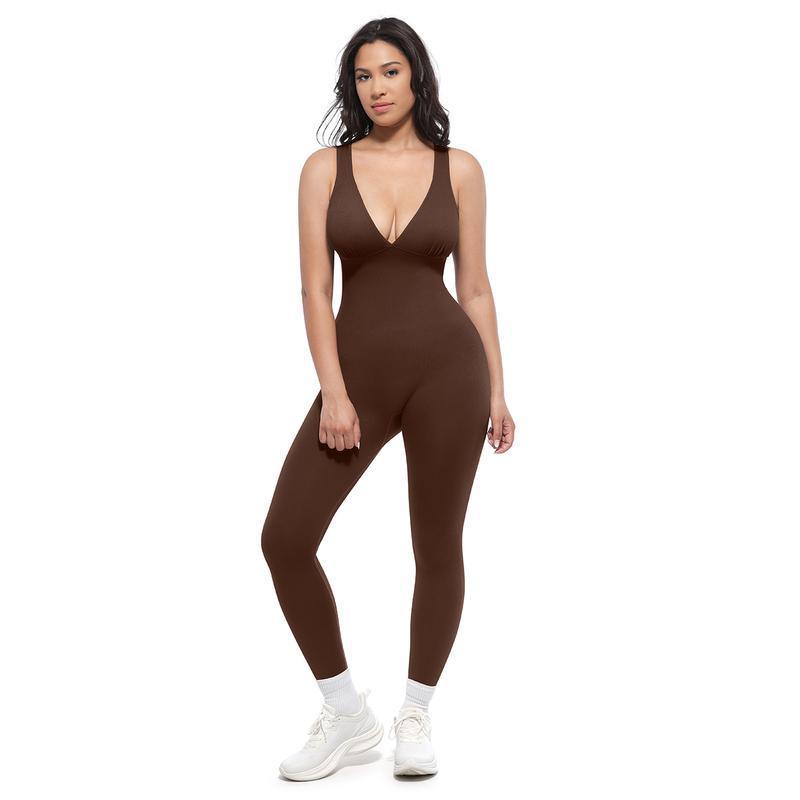 Deep V-Neck Shaping Full-Length Bodysuit