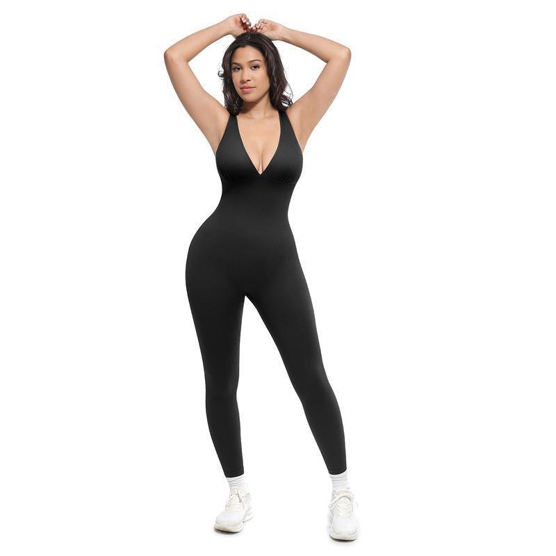Deep V-Neck Shaping Full-Length Bodysuit