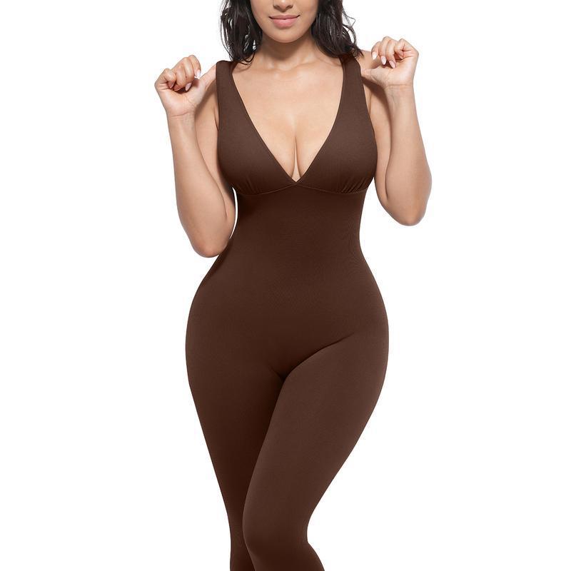 Deep V-Neck Shaping Full-Length Bodysuit