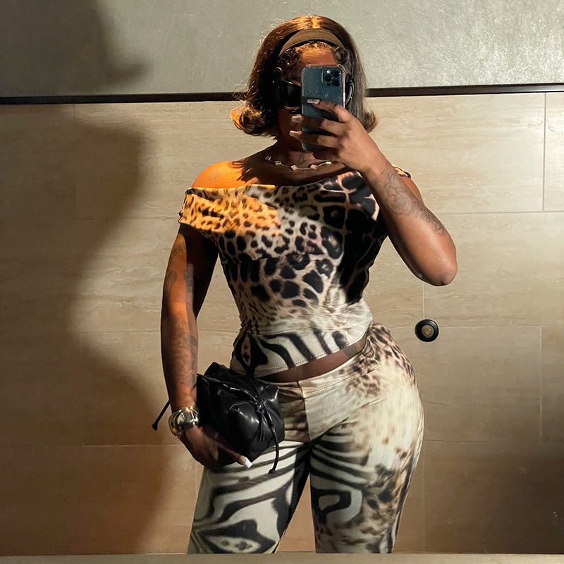 Wild Animal Print Off-Shoulder Two-Piece Set