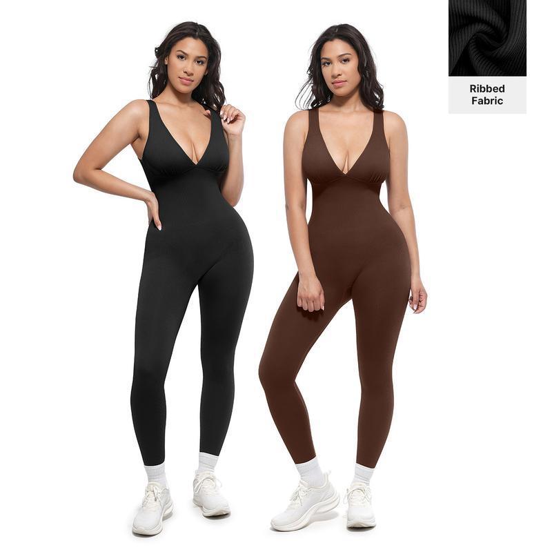 Deep V-Neck Shaping Full-Length Bodysuit