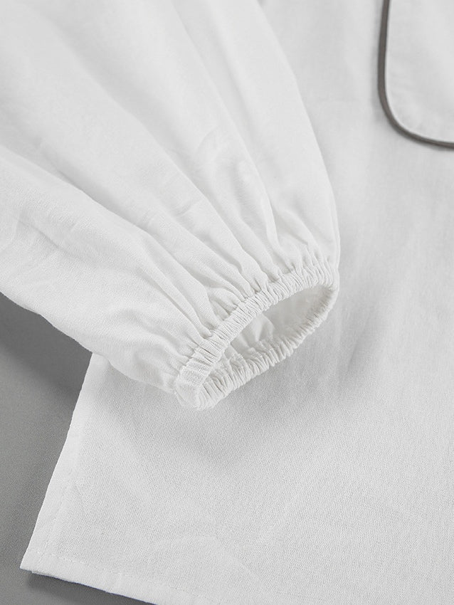 Black and White Contrast Cotton and Linen Shirt and Shorts Two-piece Set