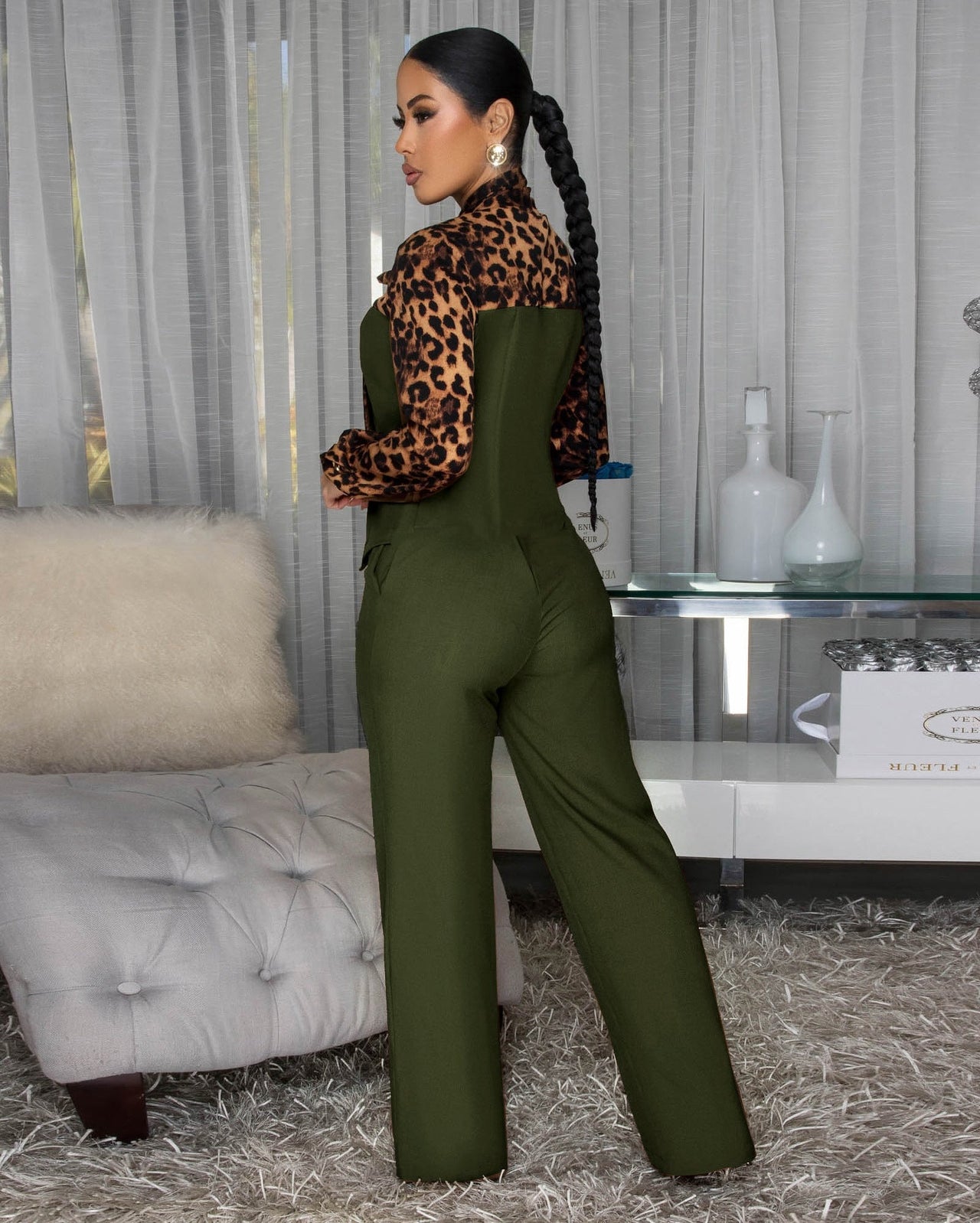 Wild Elegance Leopard Tie-Neck Pant Set