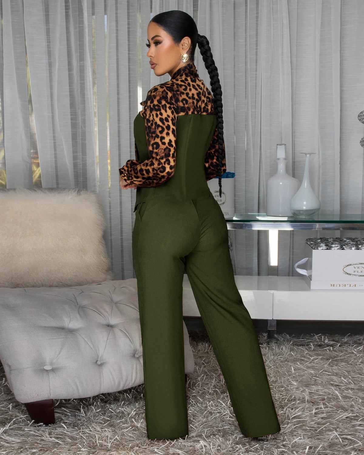 Wild Elegance Leopard Tie-Neck Pant Set