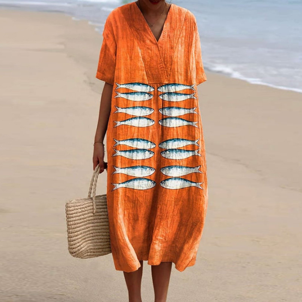Kailani™ | Coastal Sardine Line Art Summer Dress