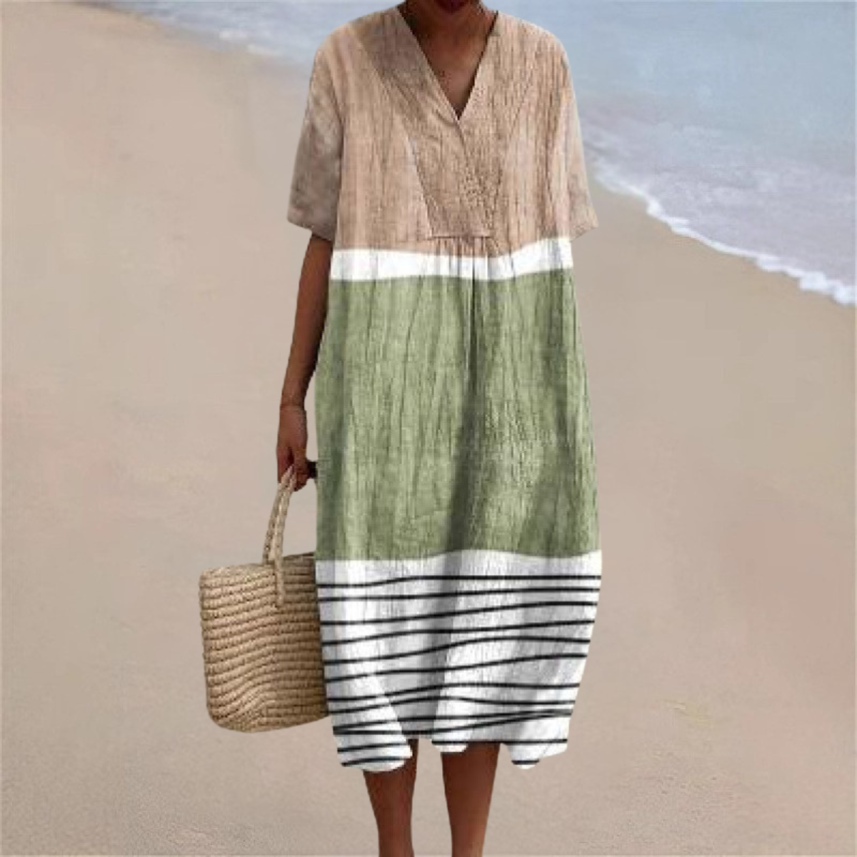 Marlie™ | Coastal Block-Stripe Summer Dress