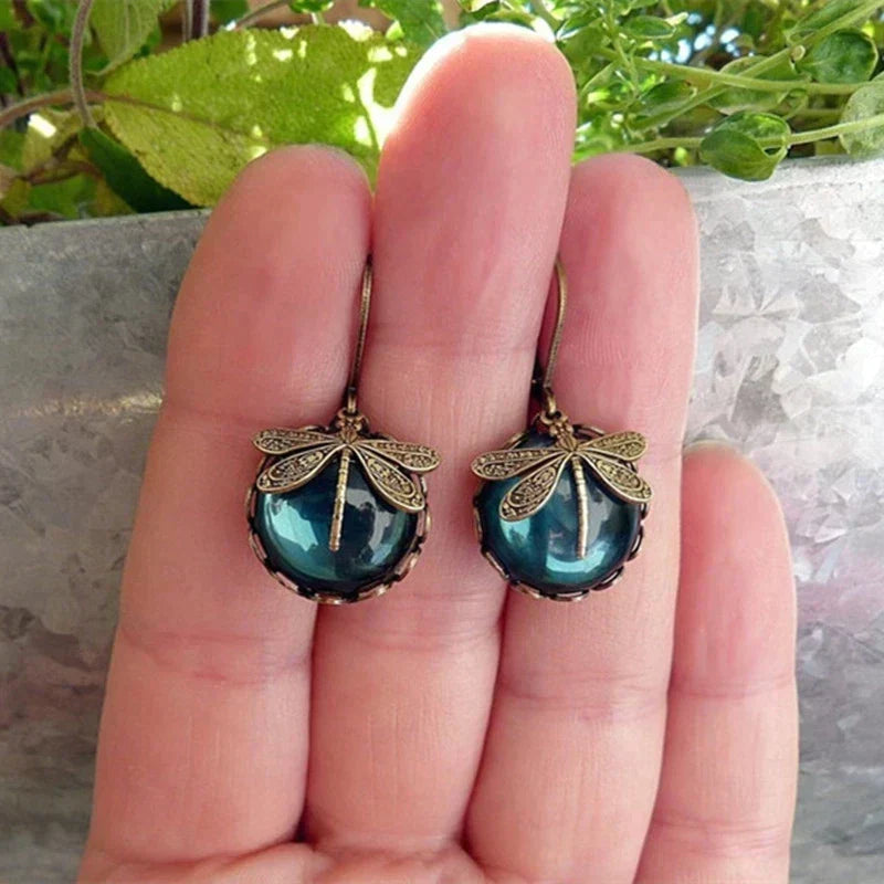 TAMARA™ - Spherical Dragonfly Earrings in Antique Gold