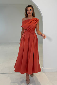 Betty Asymmetric Midi Dress Clay | FINAL SALE