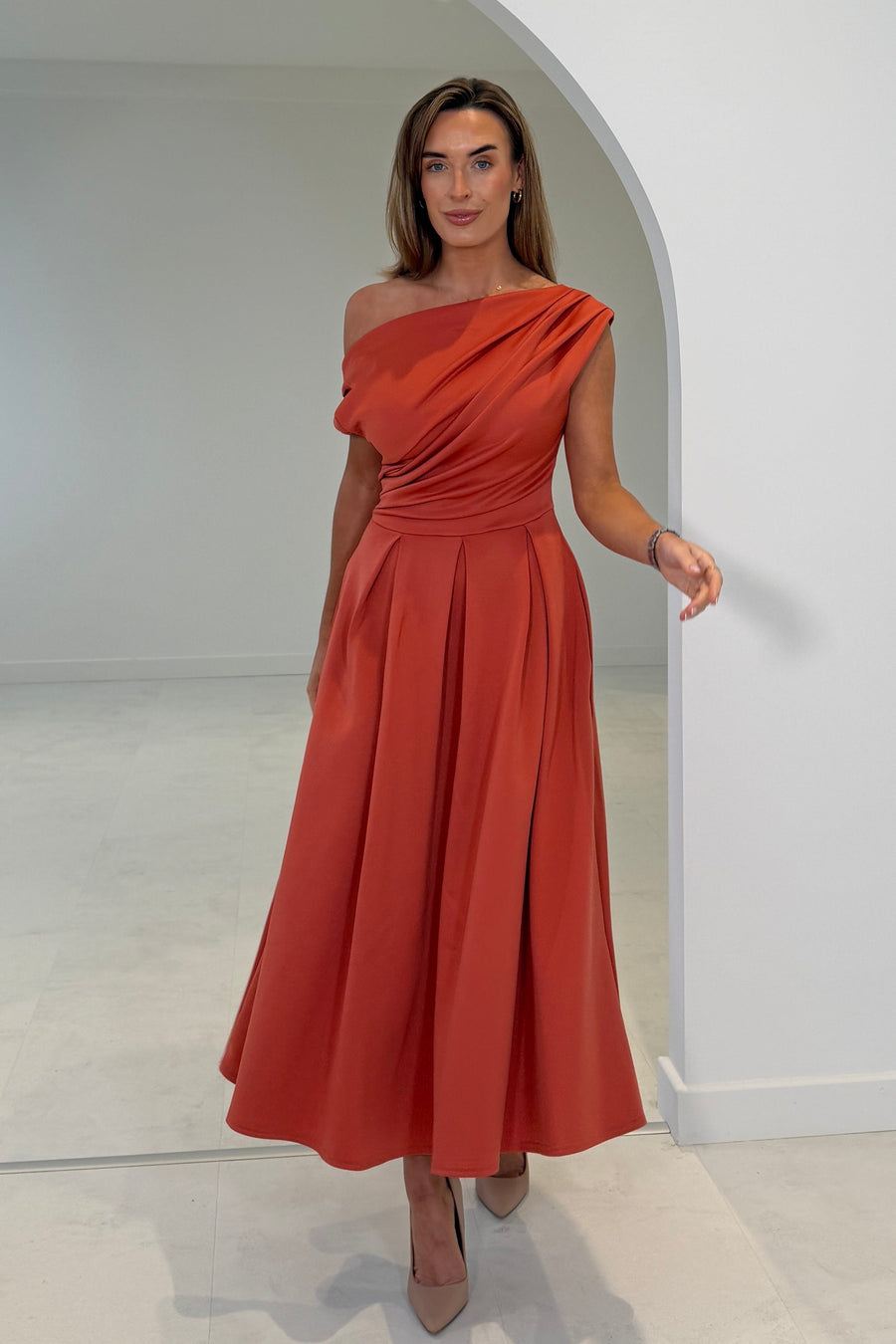 Betty Asymmetric Midi Dress Clay | FINAL SALE