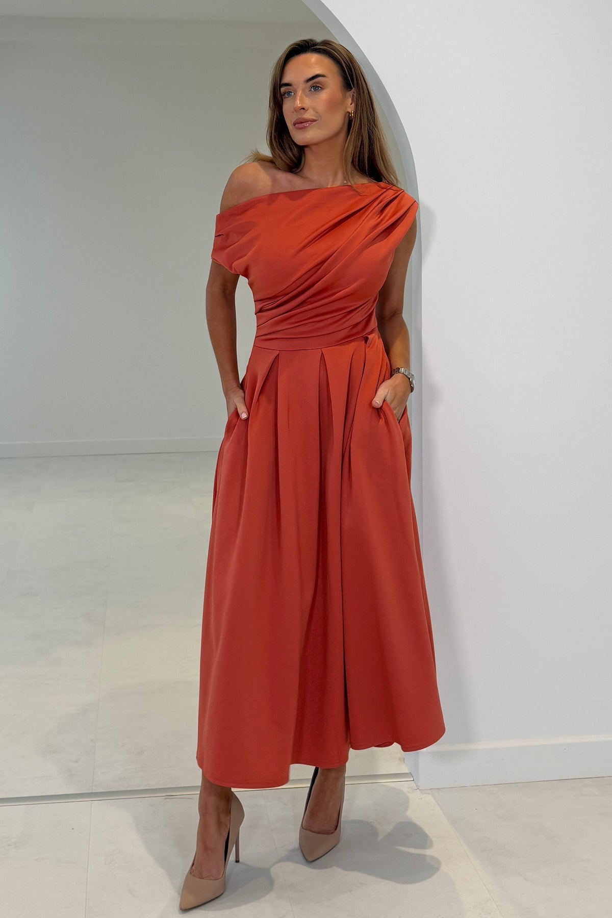 Betty Asymmetric Midi Dress Clay | FINAL SALE