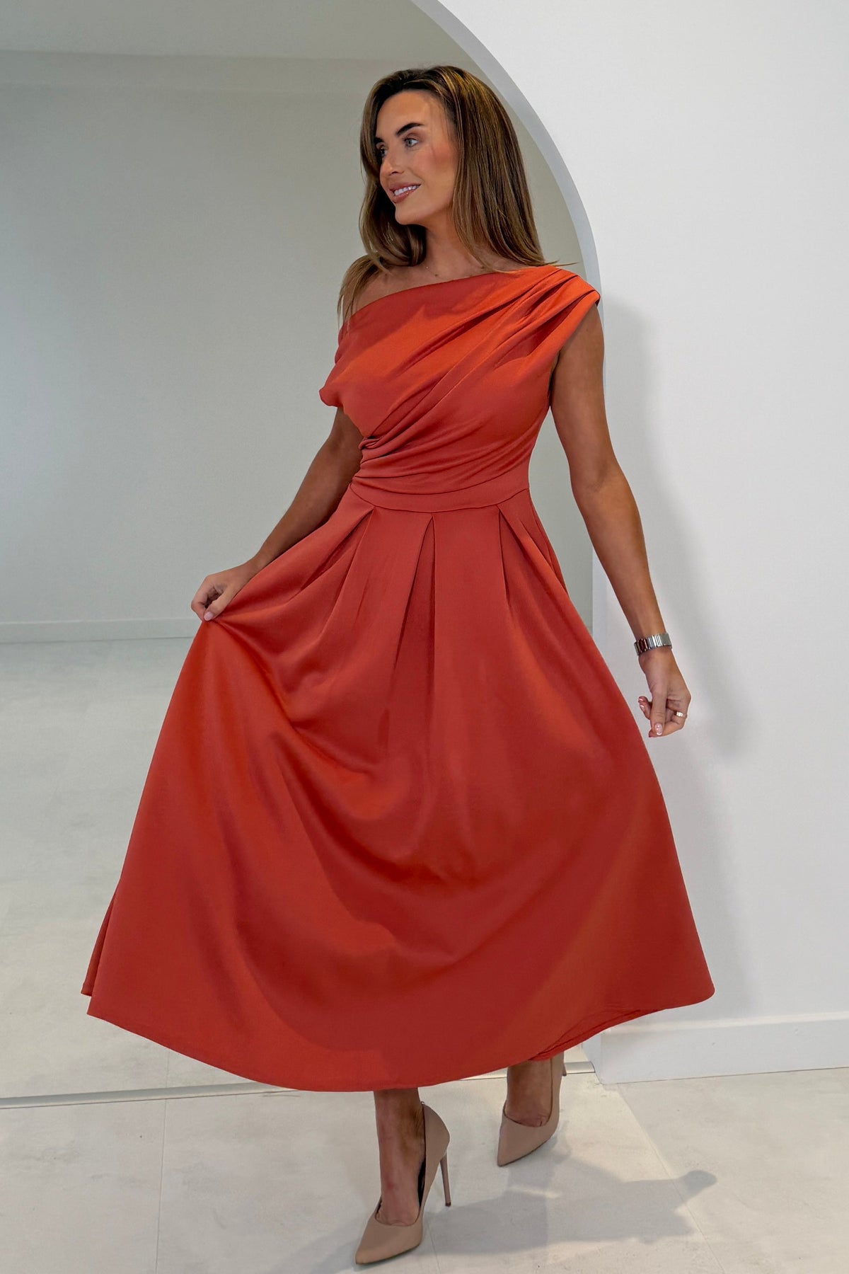 Betty Asymmetric Midi Dress Clay | FINAL SALE