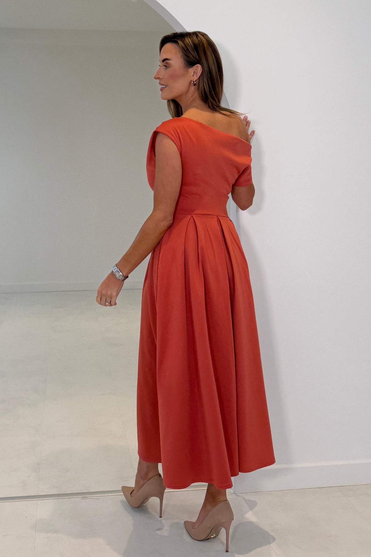 Betty Asymmetric Midi Dress Clay | FINAL SALE