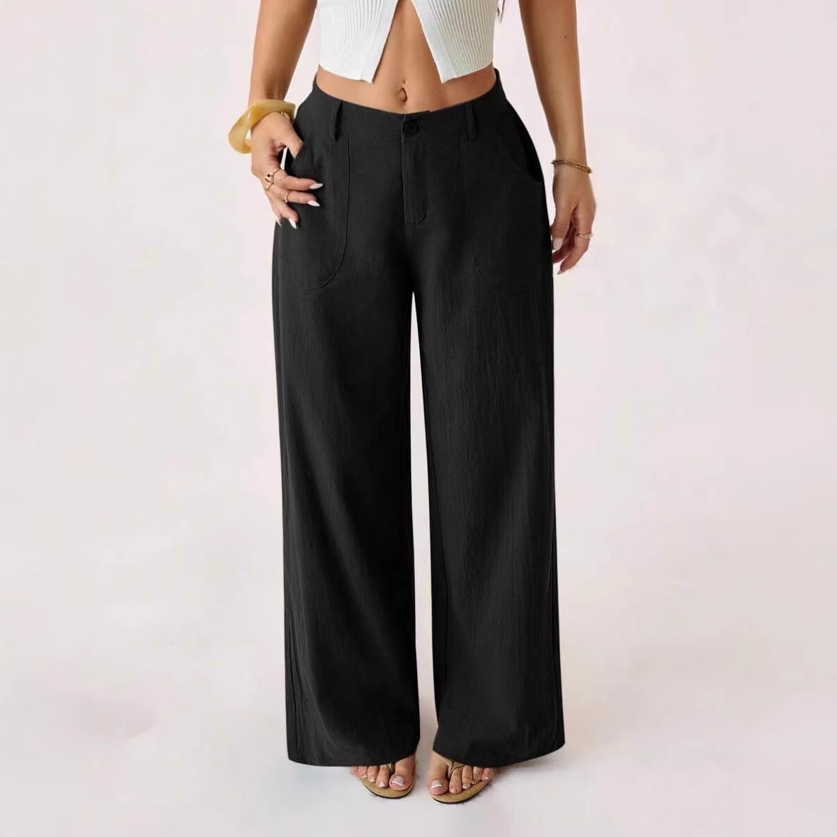 Casual, loose-fitting, mid-rise, straight-leg wide-leg trousers