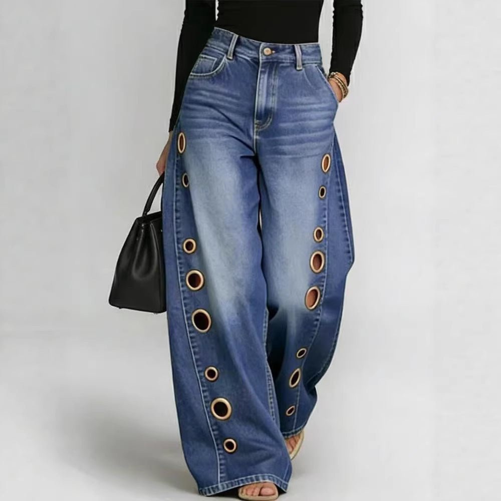 High-Waisted Wide-Leg Cutout Jeans
