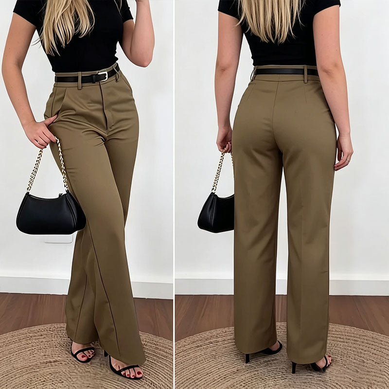 Slim-fit high-waisted straight-leg suit pants