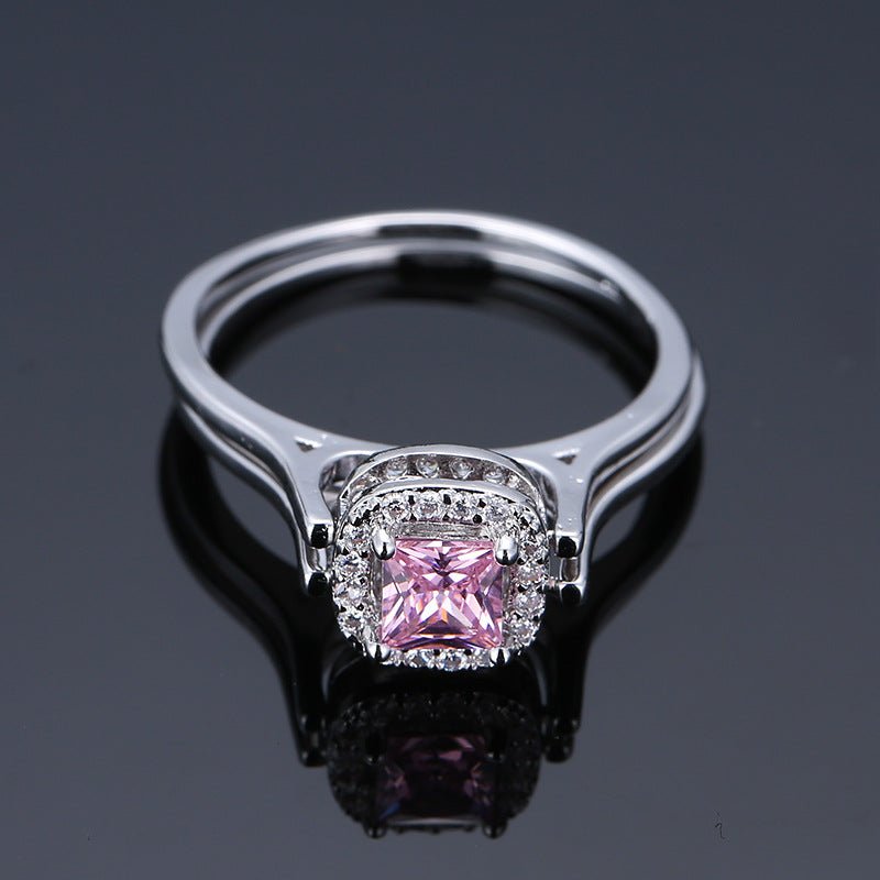 Double-ring square main stone ring