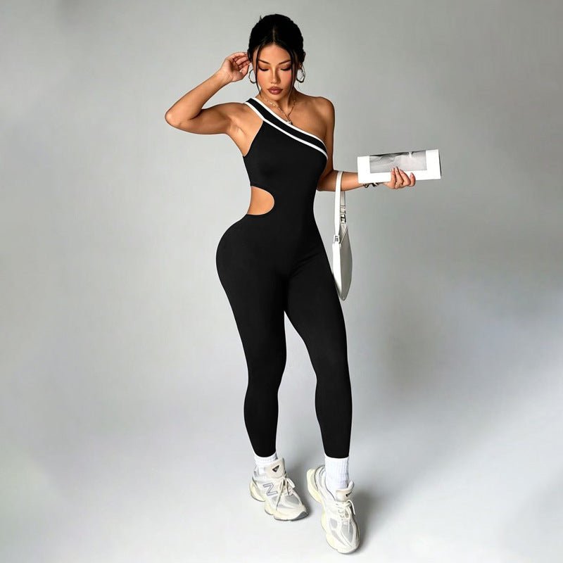 Asymmetric one-shoulder cut-out sports bodysuit