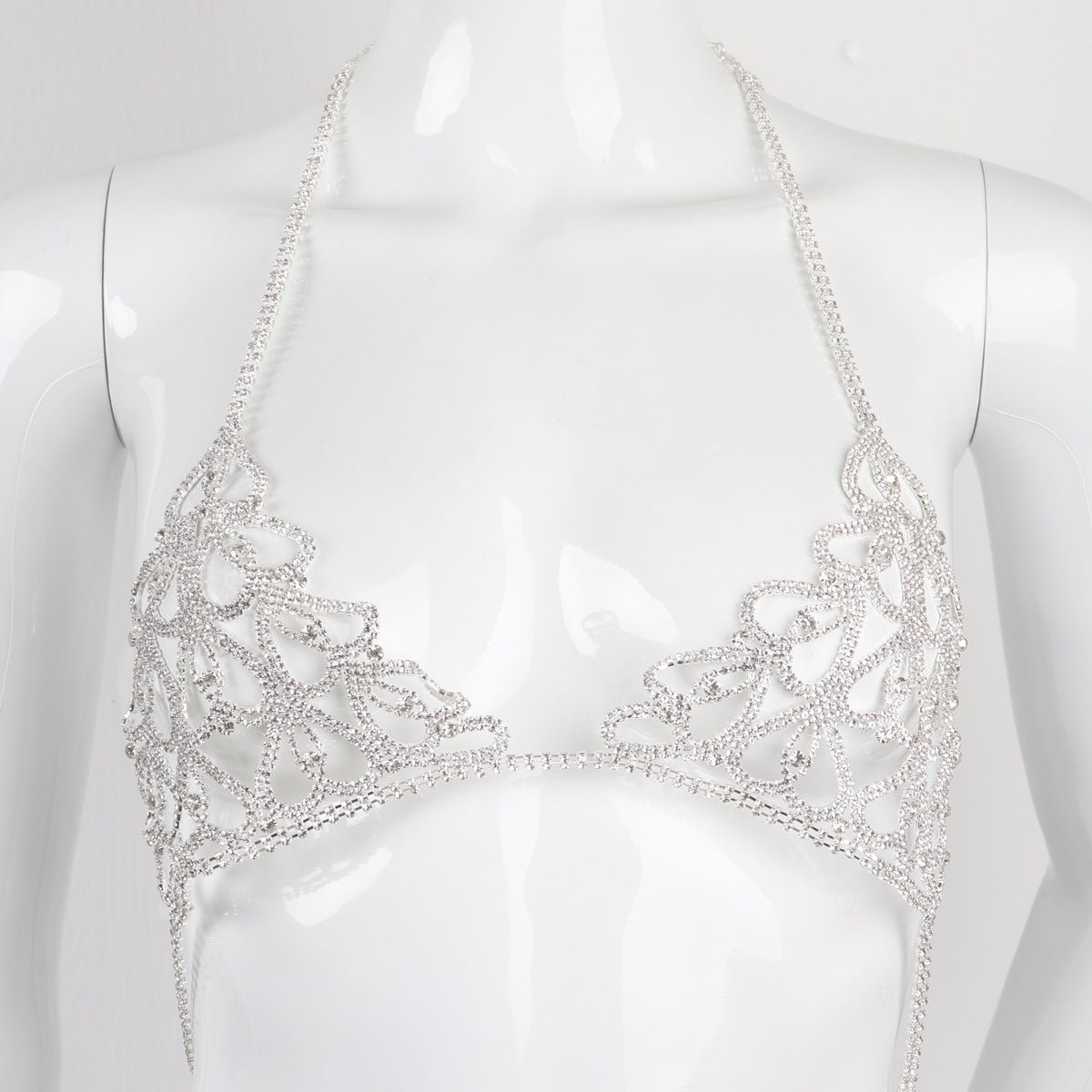 Rhinestone Heart Bra & Panty Body Chain Set