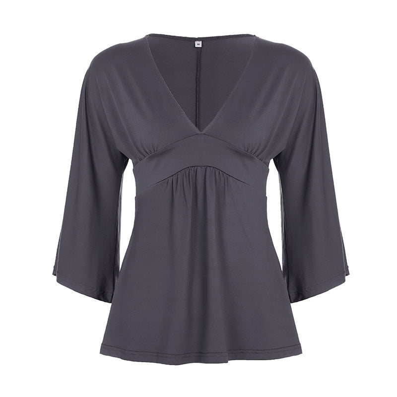 The Elara Ruched V-Neck Batwing Top