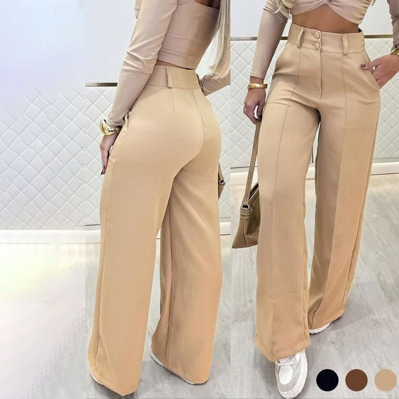 Double-button high-waisted straight-leg suit pants