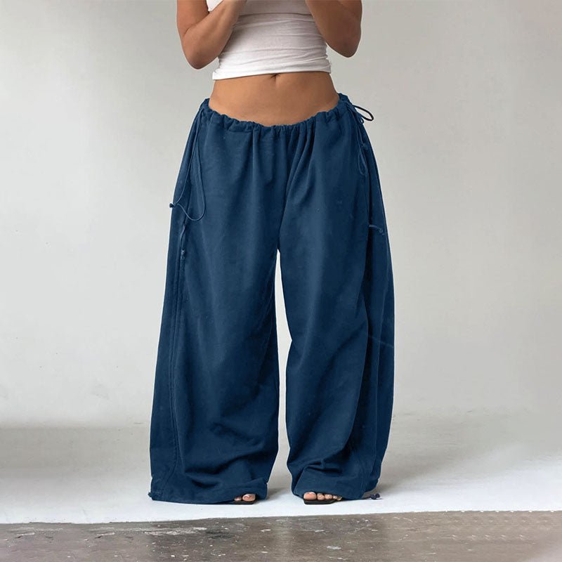 Side-drawstring ruched wide-leg trousers