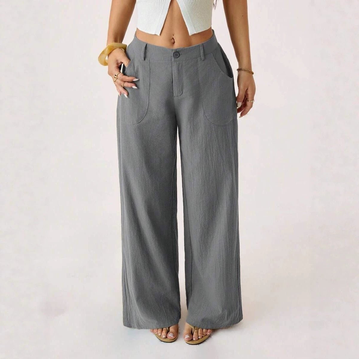 Casual, loose-fitting, mid-rise, straight-leg wide-leg trousers
