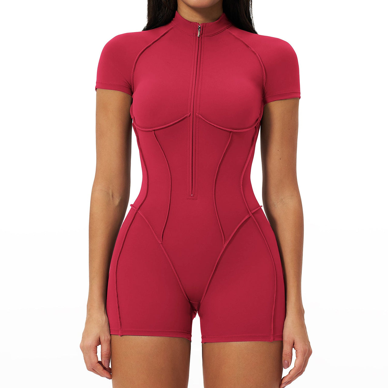 Stand-up collar half-zip shaping fitness bodysuit