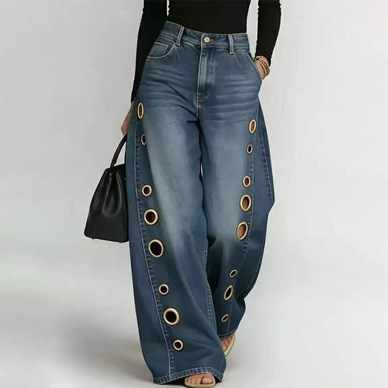High-Waisted Wide-Leg Cutout Jeans