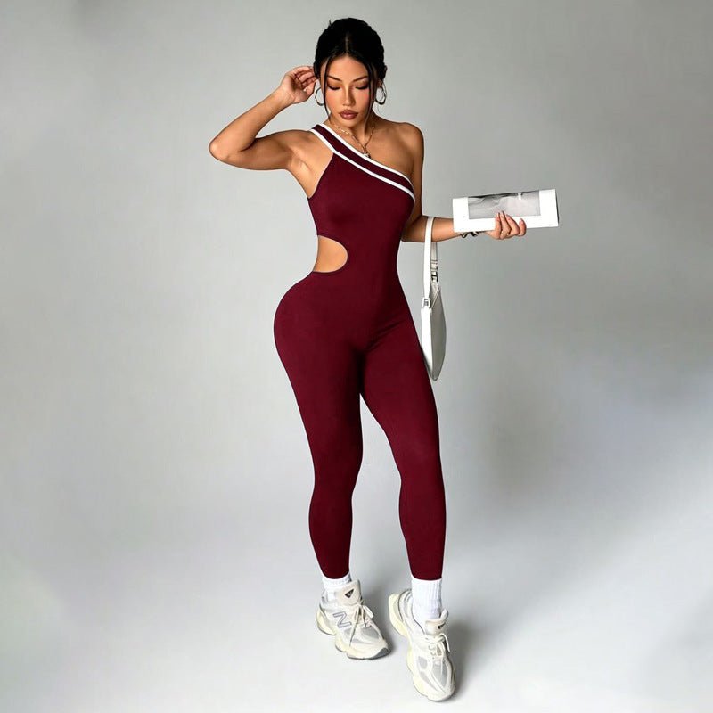 Asymmetric one-shoulder cut-out sports bodysuit