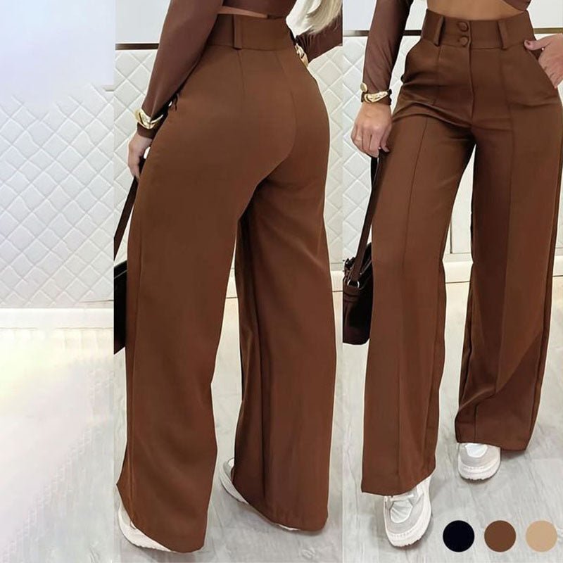 Double-button high-waisted straight-leg suit pants