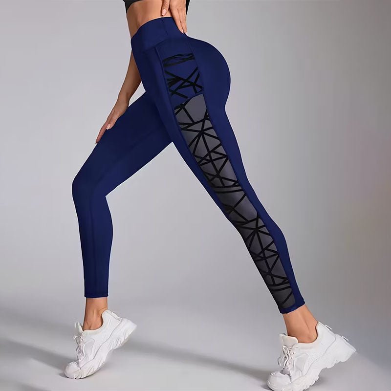 High-waisted geometric mesh yoga pants