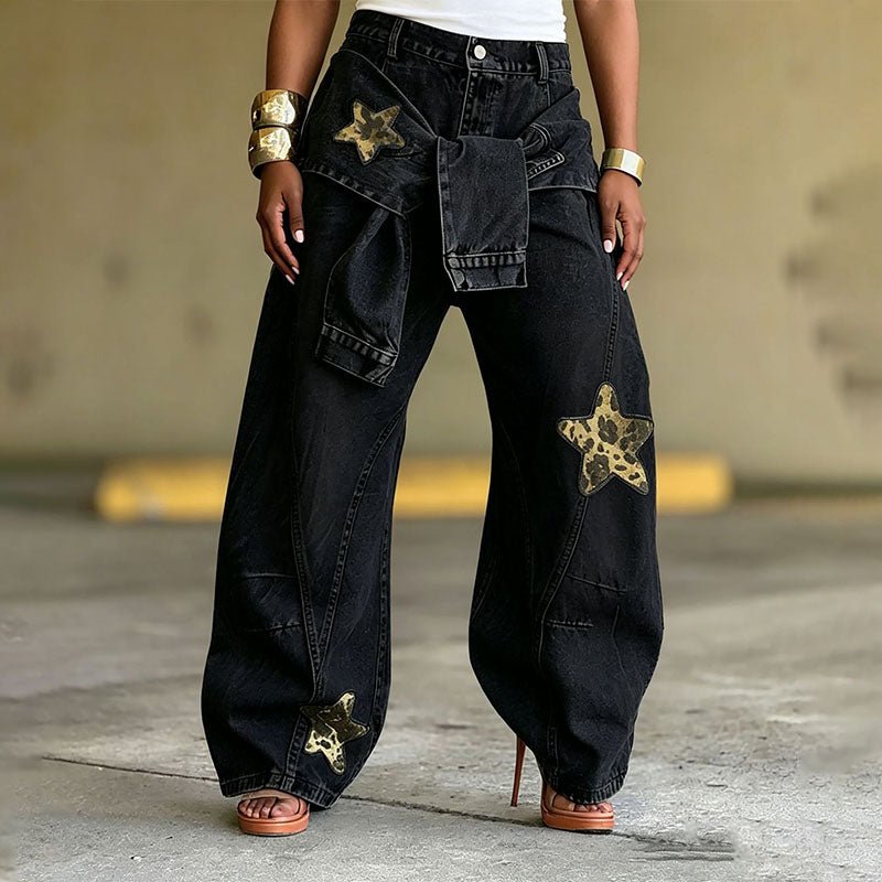 Layered lace-up star-detail jeans