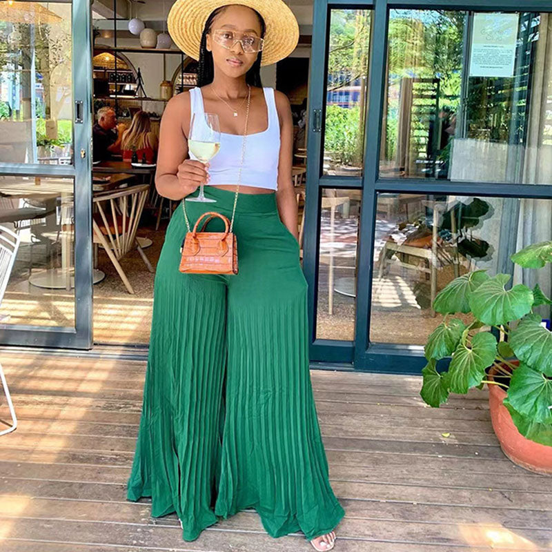 Casual pleated wide-leg pants