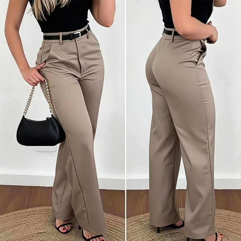 Slim-fit high-waisted straight-leg suit pants