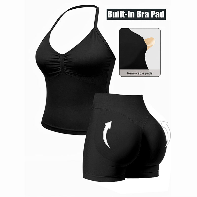 Ruched camisole and butt-lifting shorts activewear set