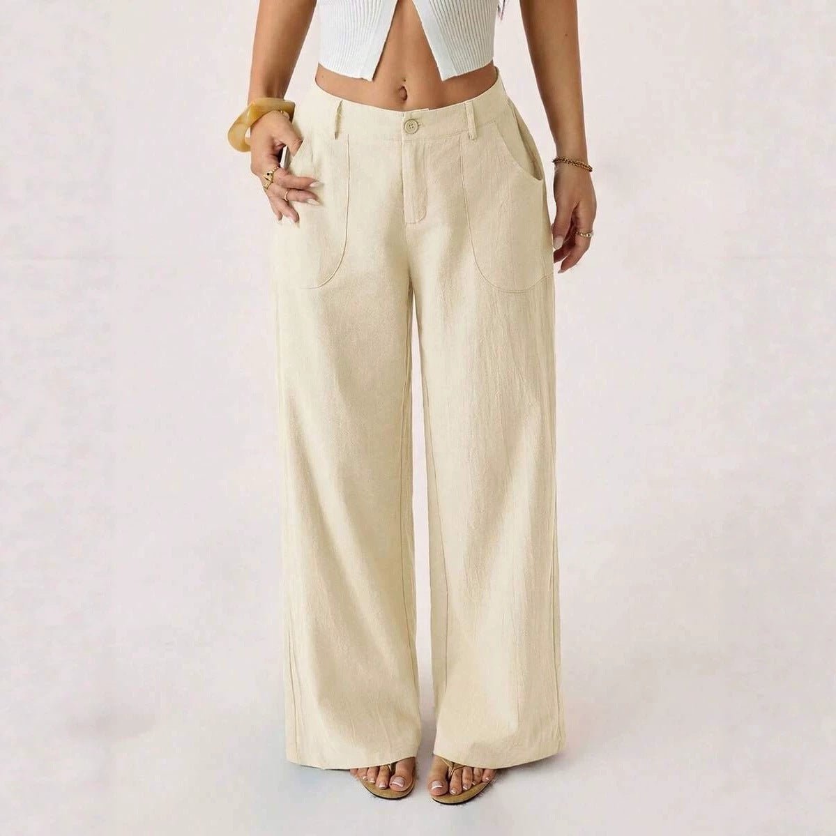 Casual, loose-fitting, mid-rise, straight-leg wide-leg trousers