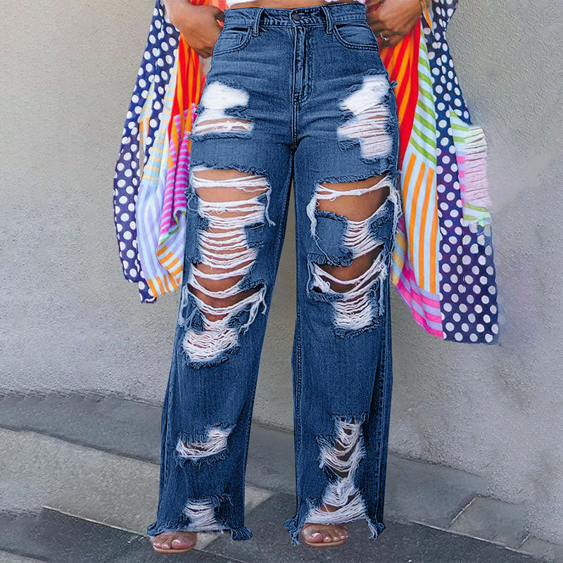 High-waisted wide-leg ripped jeans