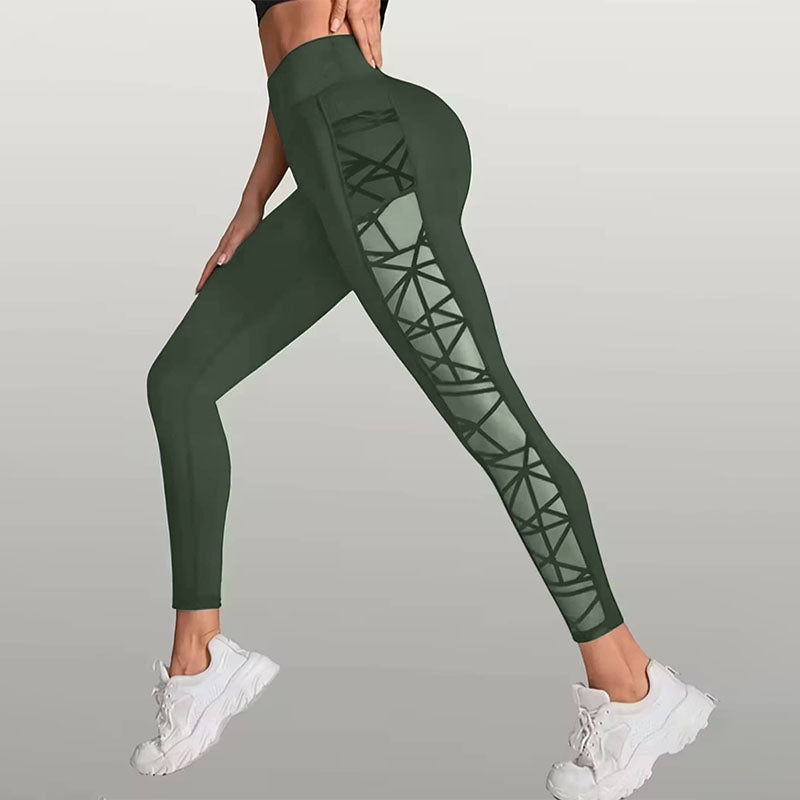 High-waisted geometric mesh yoga pants