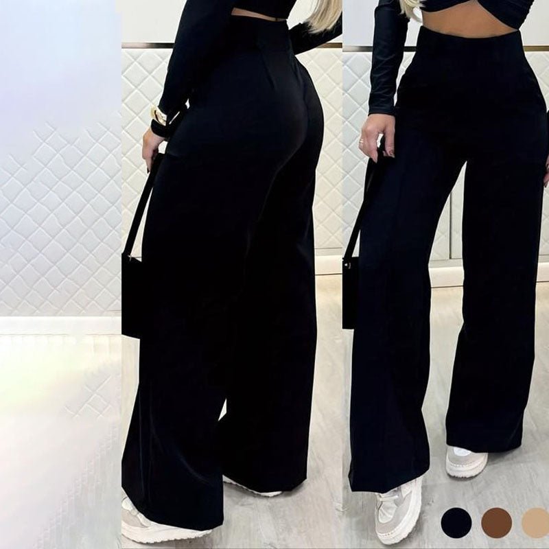 Double-button high-waisted straight-leg suit pants