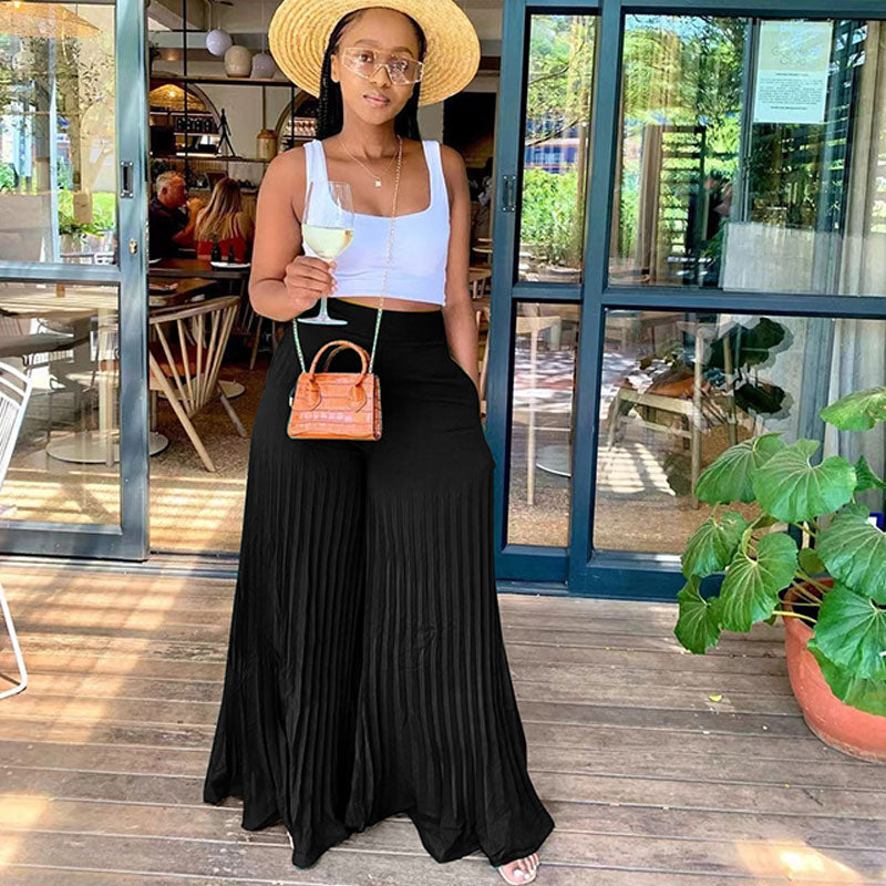 Casual pleated wide-leg pants