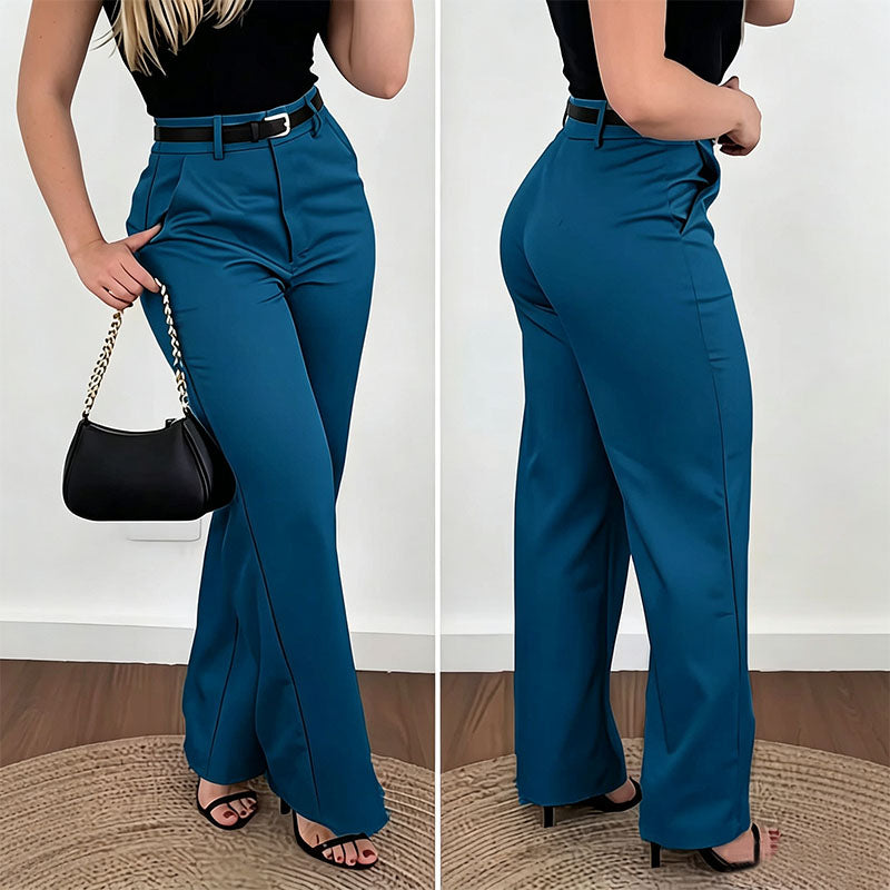 Slim-fit high-waisted straight-leg suit pants