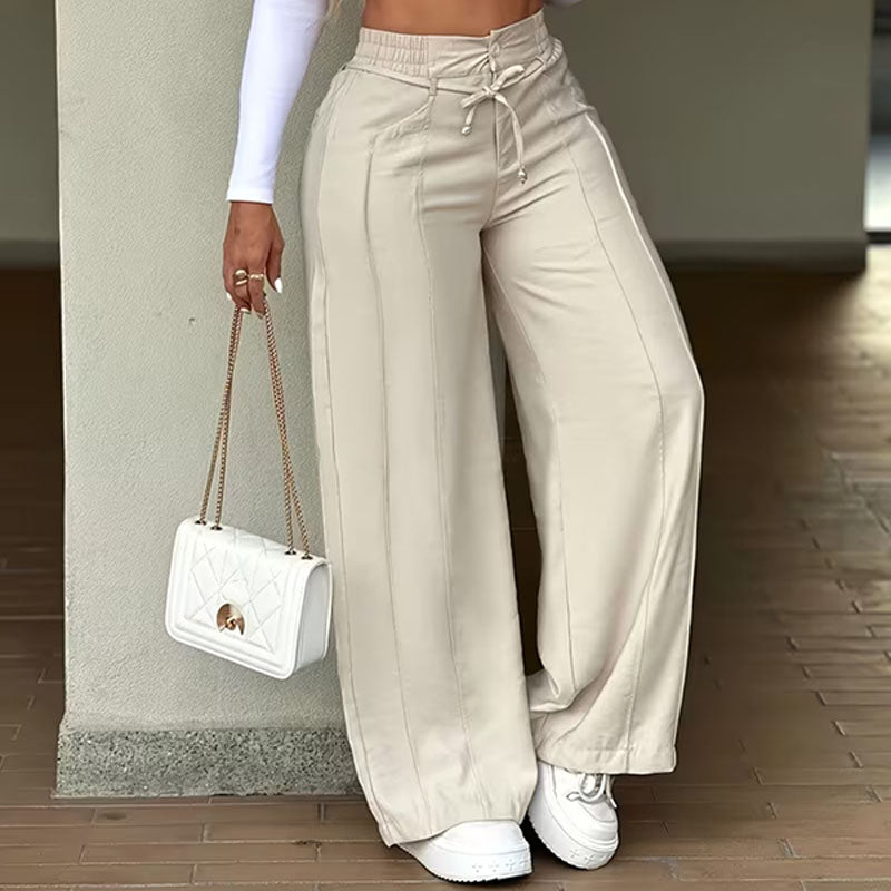 High-waisted drawstring elastic-waist wide-leg cargo pants