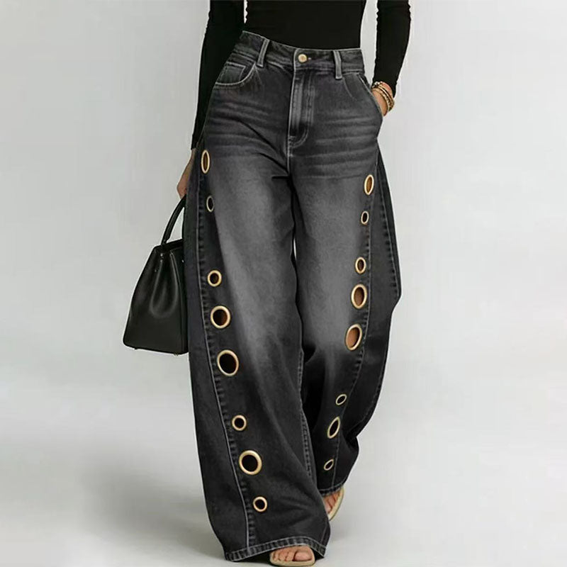 High-Waisted Wide-Leg Cutout Jeans