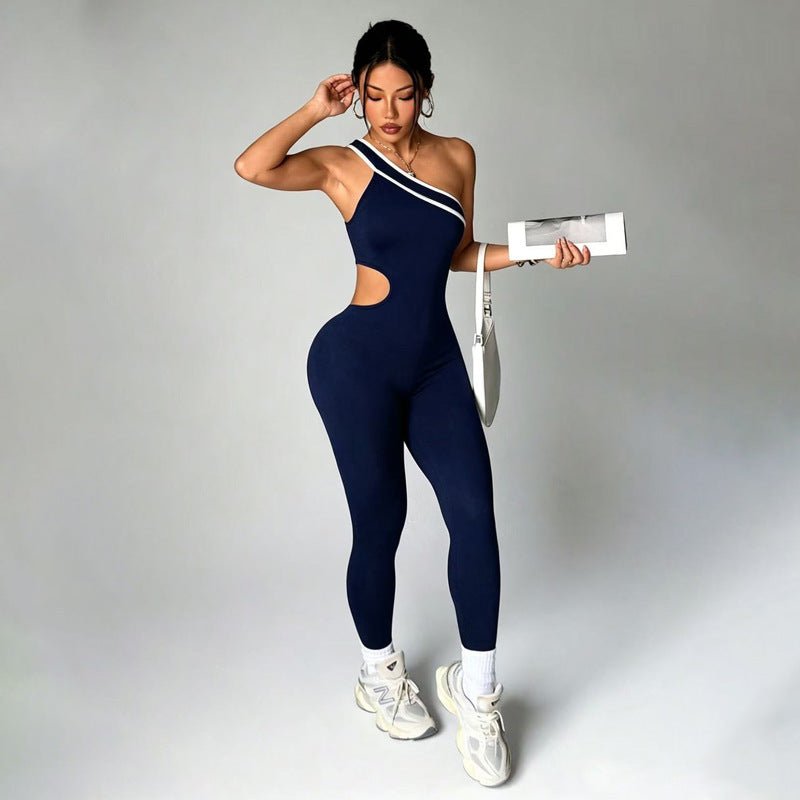 Asymmetric one-shoulder cut-out sports bodysuit