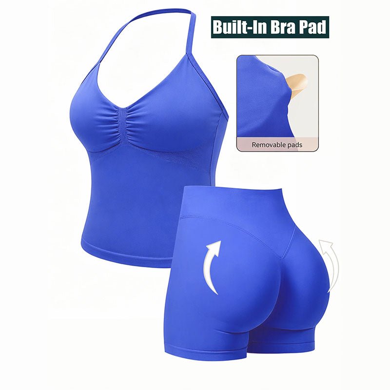 Ruched camisole and butt-lifting shorts activewear set