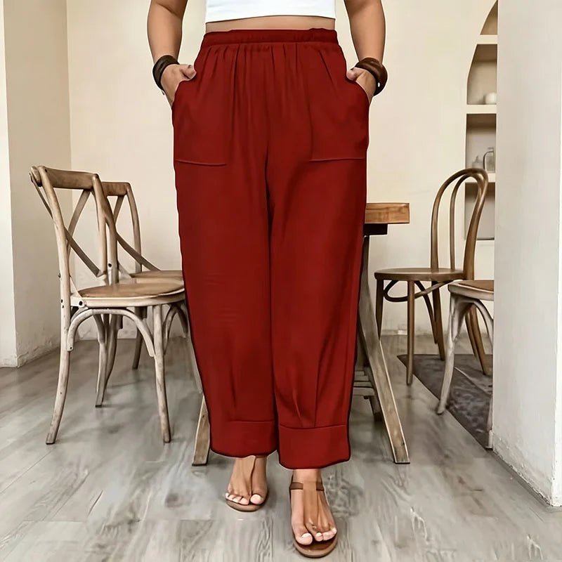 Plus-size casual elastic wide-leg trousers