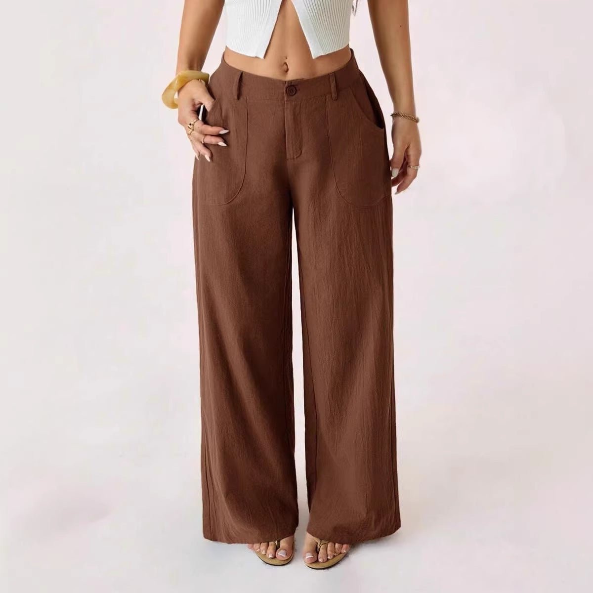 Casual, loose-fitting, mid-rise, straight-leg wide-leg trousers