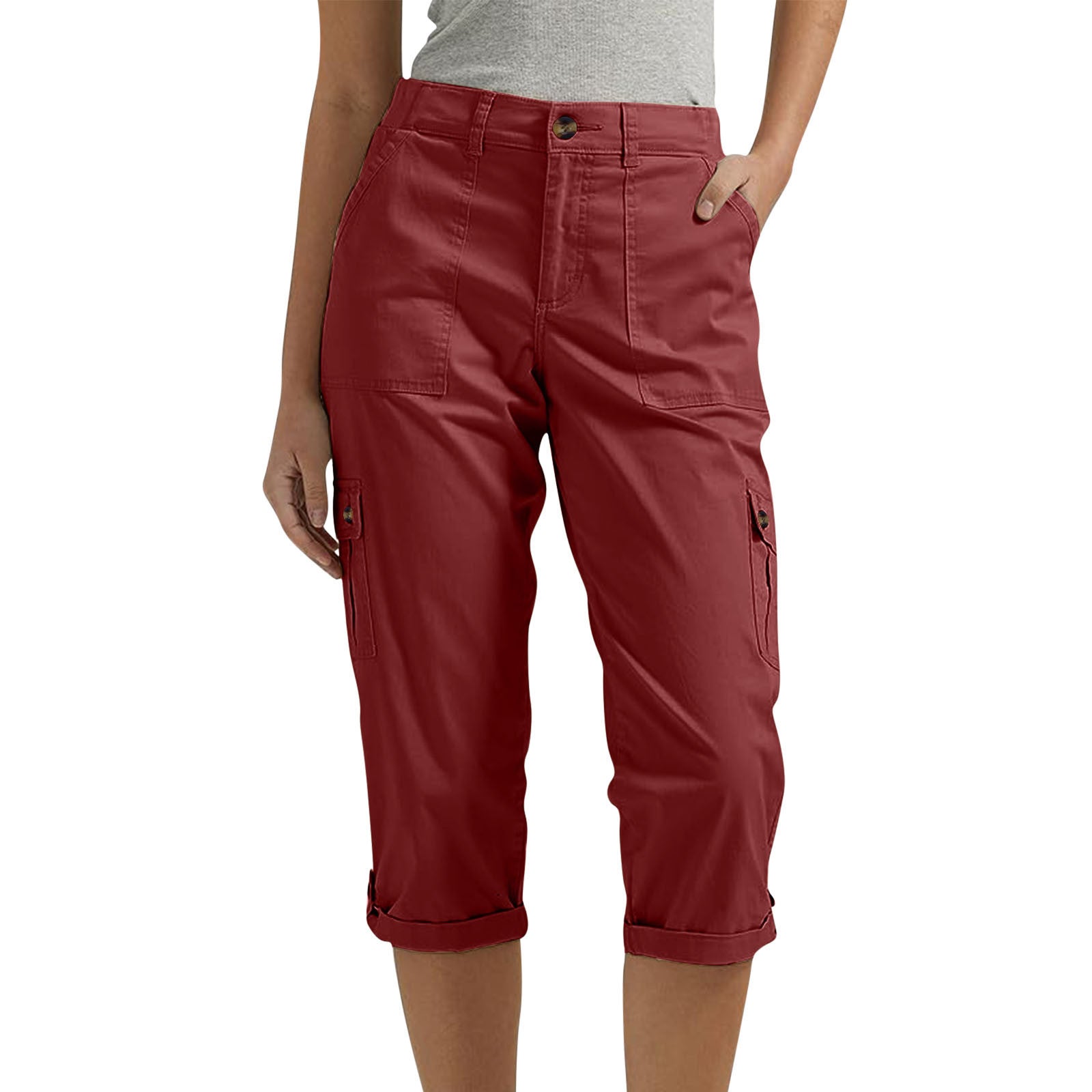 Casual multi-pocket cargo capri pants