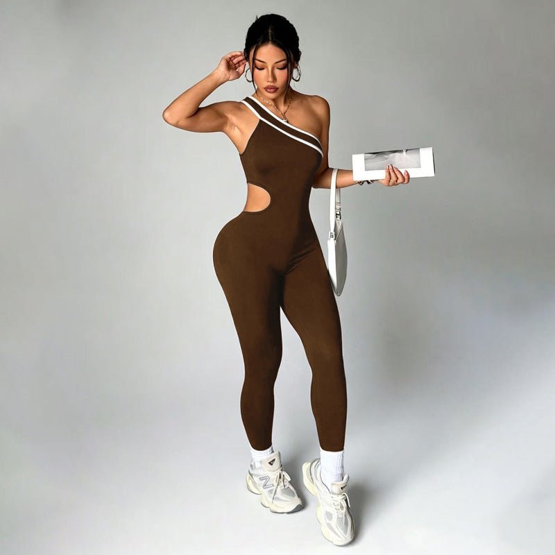 Asymmetric one-shoulder cut-out sports bodysuit